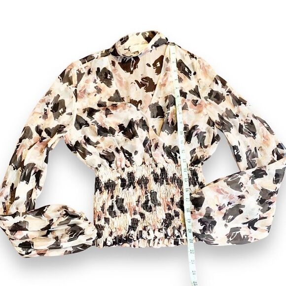 CAROLINE CONSTAS Sonya Smocked Silk Floral Print Sheer Blouse Women’s Size Small - Picture 12 of 12